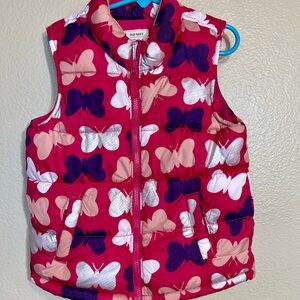 Old Navy Toddler Girls  butterfly Red and Pink Puffer Vest 5T